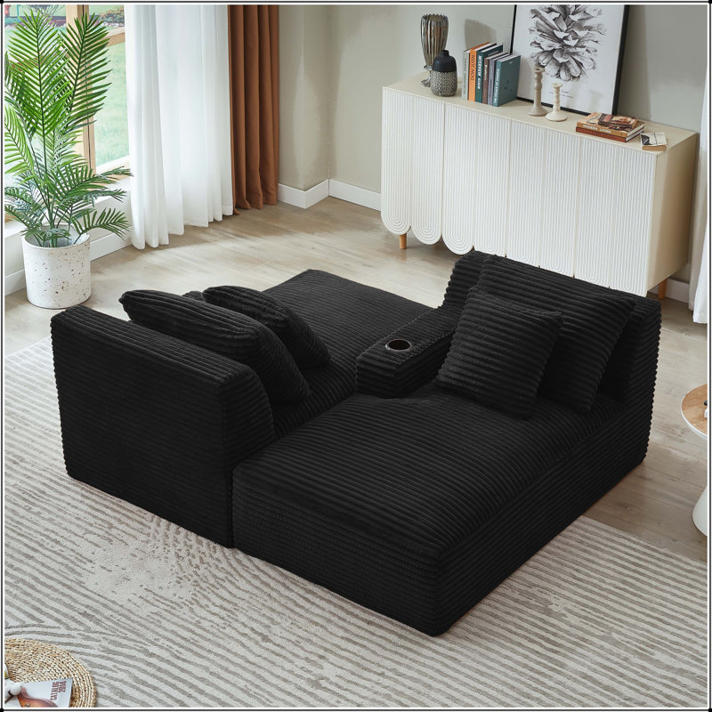 Chaise longue double compressible avec porte-gobelets - sans assemblage, Noir