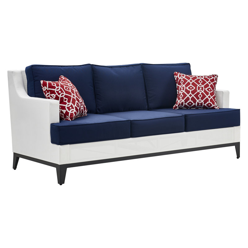 Tommy Hilfiger Hampton Outdoor Mesh Sofa with Cushions, Coastal White and Navy