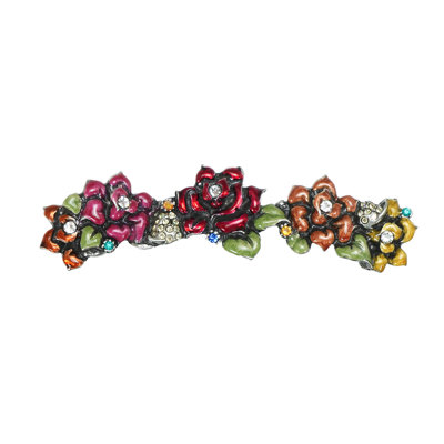 In The Garden rose & leaf knob & elongated back plate; ruby red glaze; decorated decorated with Swarovski crystals in finish Chalice