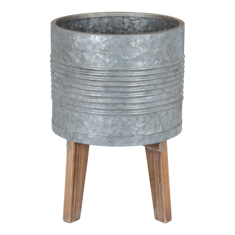 Tyne Metal Pot Planter, Silver/Rustic Brown