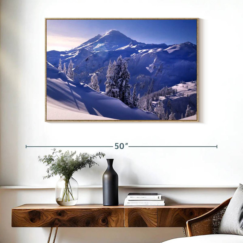 Soleil d'hiver du mont Baker, Cadre flottant en bois naturel, 40 po x 27 po