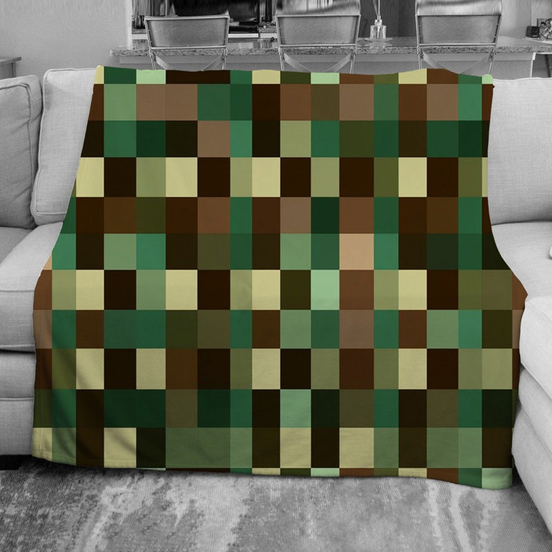 Plain Weave / Muslin Throw Blanket, 68" W x 80" L, Checkered, Brown/Green