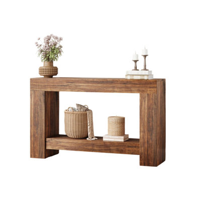 Two Tier Entryway Table with Open Storage Farmhouse Console Table for Behind Couch Hallway and Foyer