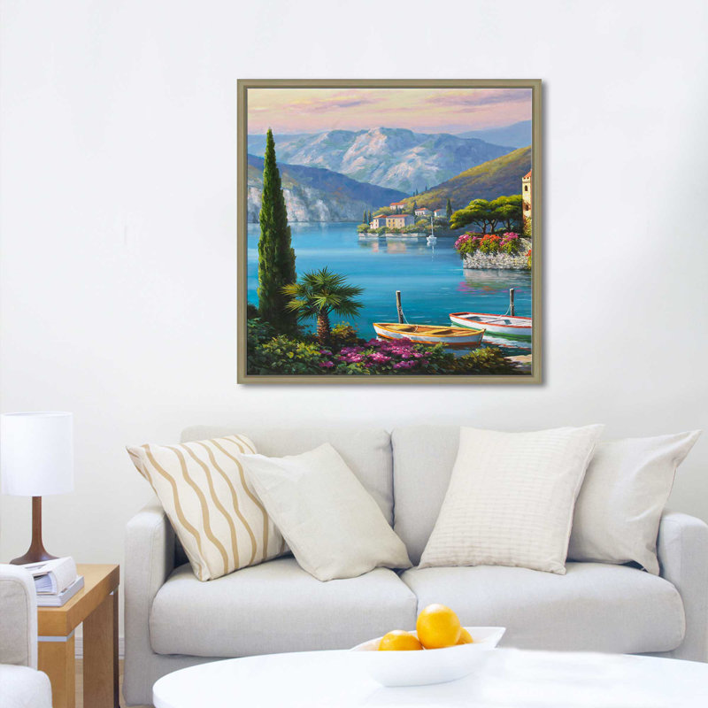 «Villa Bella Vista I» par Sung Kim - Peinture, H 31,5 po x l 31,5 po x P 2 po, Cadre flottant champagne