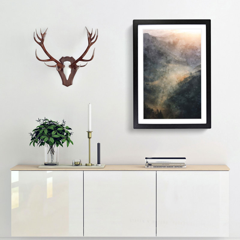 Valley Mist - Single Picture Frame Painting on MDF, 45cm H x 33cm W x 2cm D, Black Framed