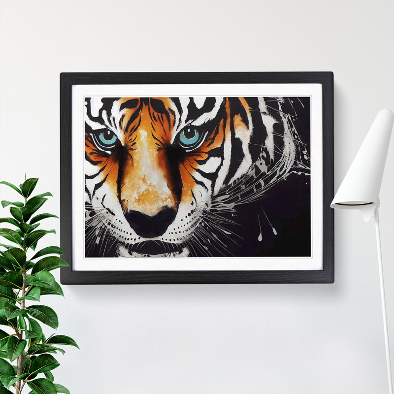 XH1022-6697X Painted Tiger - Single Picture Frame Print, 46cm H x 64cm W x 2cm D, Black