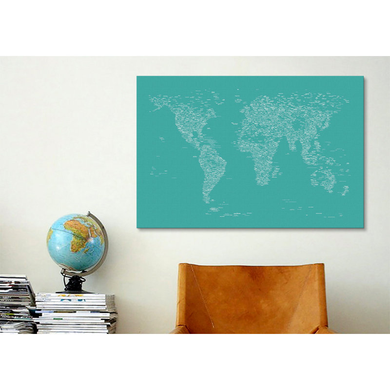«Font World Map» par Michael Tompsett, impression sur toile tendue en vert, H 40 po x l 60 po x P 1,5 po, Pas de tapis