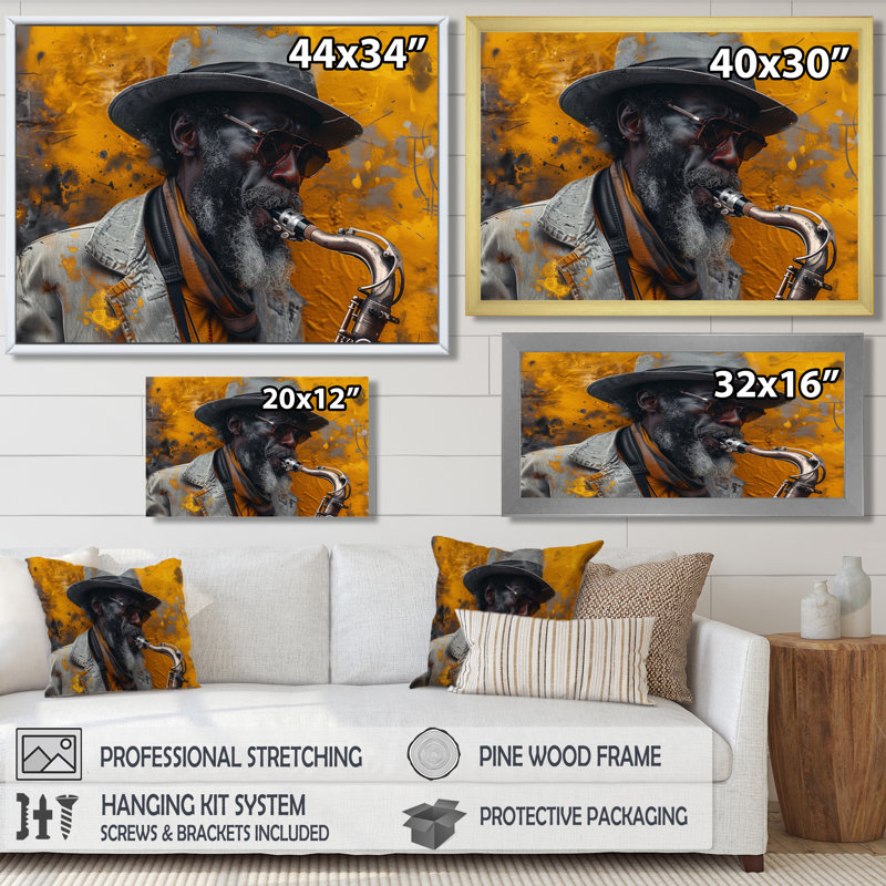 Gris gris, musique, Harlem, blues, saxophone I - décoration murale musicien, Toile tendue, H 16 po x l 32 po
