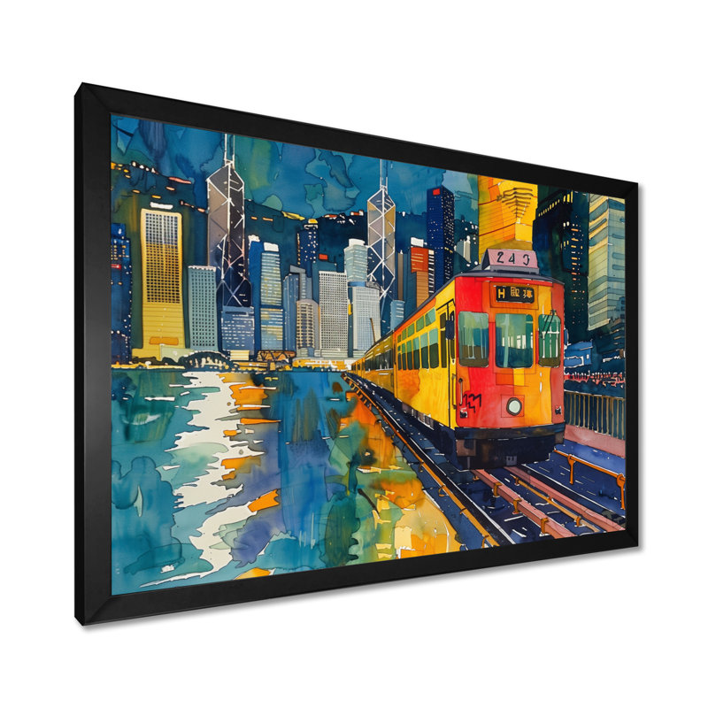 Train à Hongkong Pop Art I - salon d'art mural de Hongkong, Toile encadrée noire simple, H 30 po x l 40 po x P 1,5 po