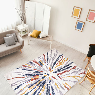 Tapis abstrait bleu marine / blanc