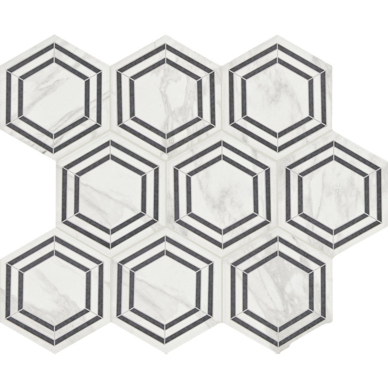 Perpetuo 8" x 9" Glazed Porcelain Hexagon Decorative Accent Wall Tile, Bridal