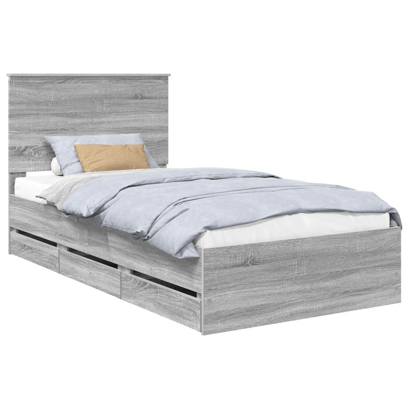 Bed Frame, 100 x 200 cm, Grey Sonoma