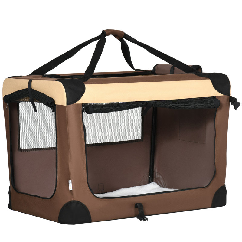 Collapsible Pet Carrier with 3 Doors, Brown, 57cm H x 81cm W x 57cm D