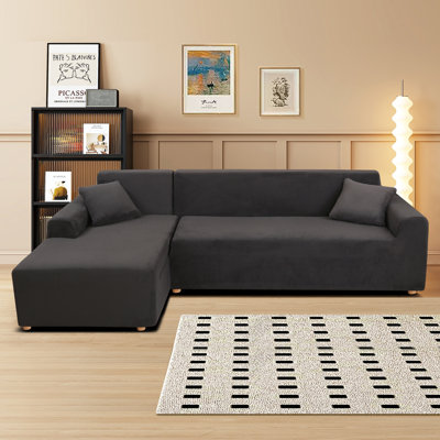 Thick Velvet L-Shaped Sofa Cover - Sectional Sofa Cover With 2 Throw Pillow Covers