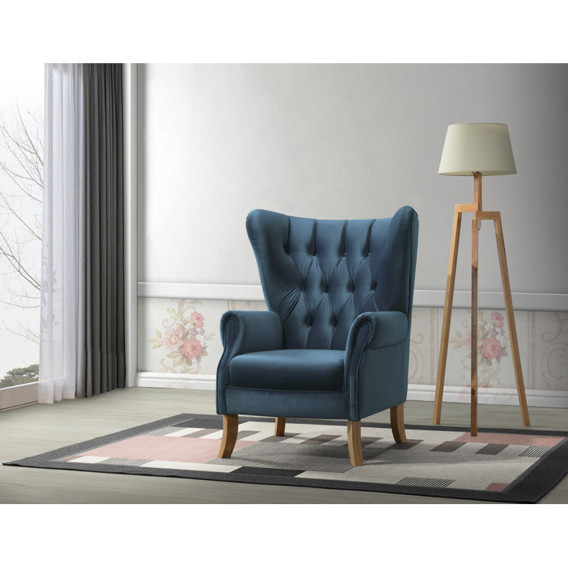 Calcott Velvet Wingback Chair, Azure Blue Velvet