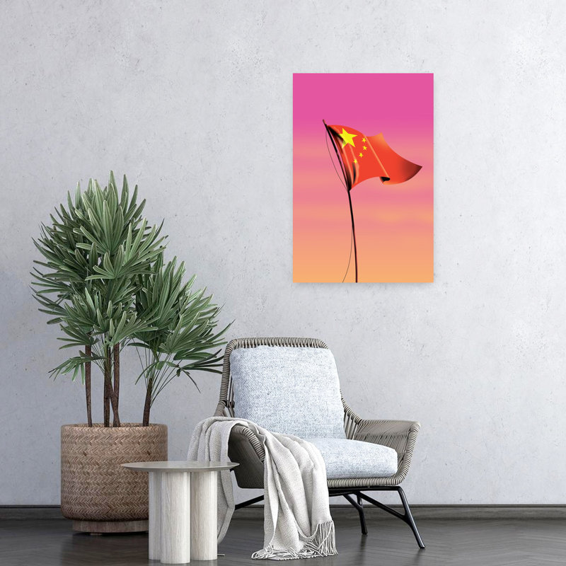 Vibrant Chinese Flag Abstract Vibrant Contemporary Landscape Nature Wall Art Print 1 Piece Wrapped Canvas Wall Art