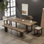 Table de salle à manger rectangulaire en bois massif brun-2103243201