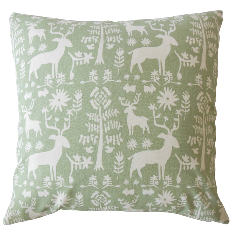 Housse de coussin décoratif en coton & insert Akeman, Coucher de soleil / vert, 24 po x 24 po