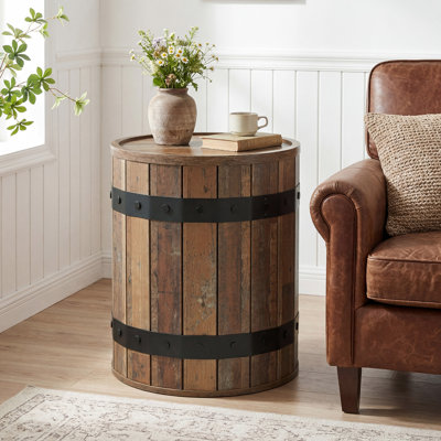 Table d'appoint ronde tonneau avec rangement caché
