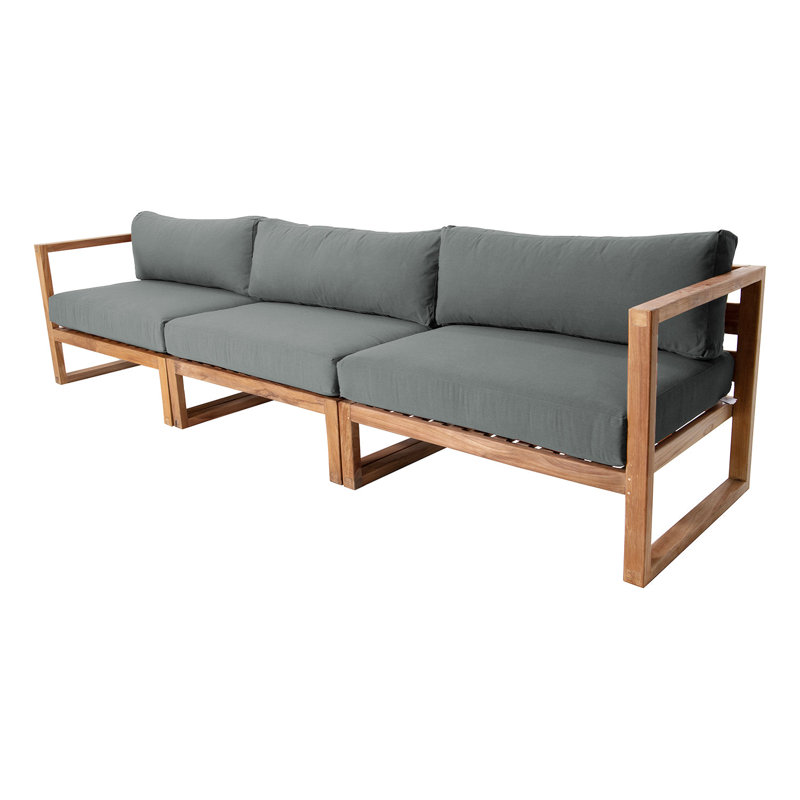Jakaleb 123'' Wide Teak Patio Sofa with Sunbrella® Cushions, Charcoal