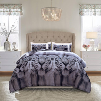 Aspire Homeware 3D White Tiger Complete Duvet Cover Set With Pillowcases & Fitted Sheet