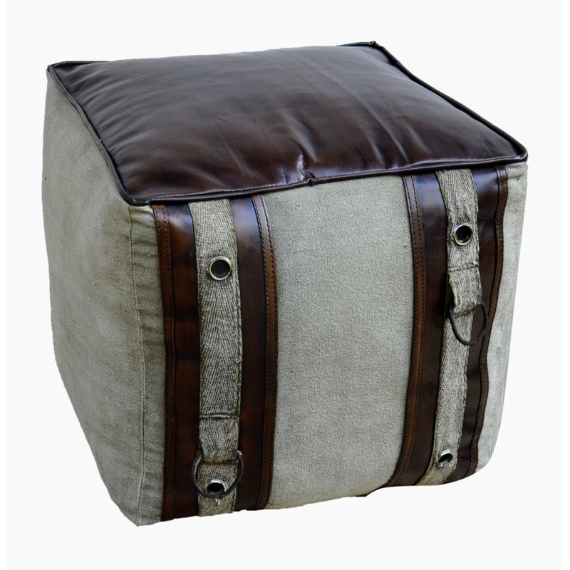 Square Canvas and Leather Pouf LUNA 