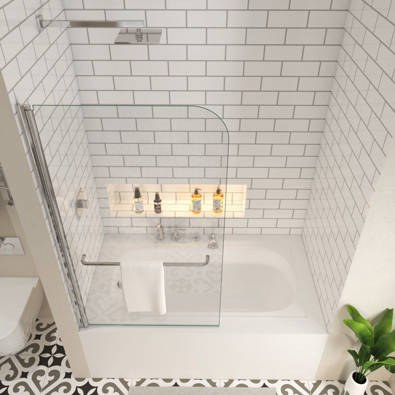 Pare-baignoire 1/4 po en verre trempé avec barre à serviettes tendance - 3458 modèle de salle de bain et magnifique