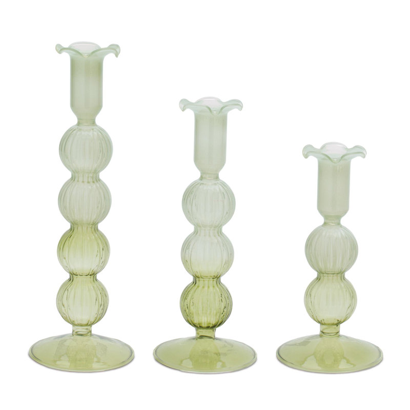Green Glass Taper Candle Holder