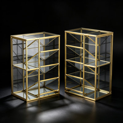 Organisateur de bureau en verre transparent rétro or - porte-pinceau à maquillage à 6 compartiments, rouge à lèvres, commode décorative et stylo pour bureau personnel