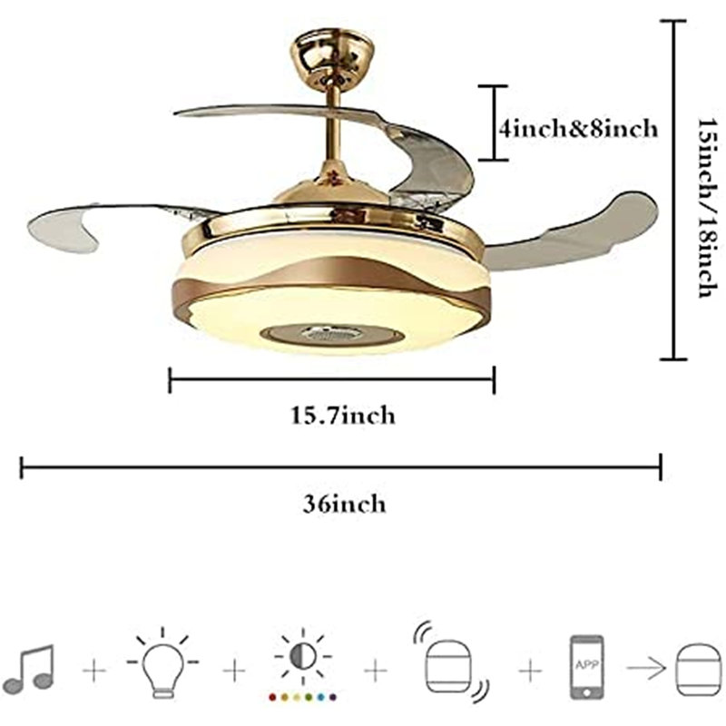 Roslindale 42'' Bluetooth Ceiling Fan with Dimmable LED Lights and Music Player, 18" H x 36" W x 36" D