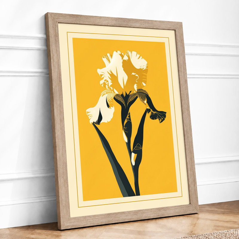 Iris in Gold Botanical - Framed Print, A1 - 84.1 x 59.4 cm, Oak