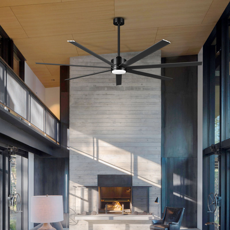 72'' Large Industrial Ceiling Fan With Light And Remote, 7 Aluminum Blades Large Airflow, Reversible DC Motor, 6-Speed High CFM, Modern Industrial Outdoor Ceiling Fan For Home, Office, Commercial Spaces, Porch, Garage, Shop