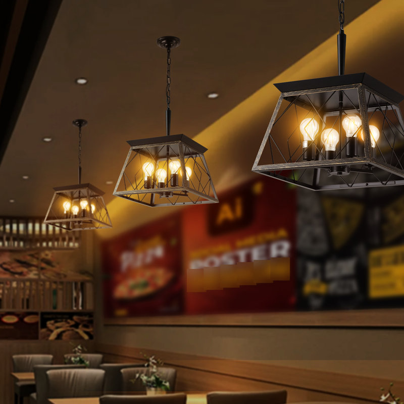 Noir doré 4 - rétro - luminaire antique pour la cuisine de salle à manger avec chaîne de style réglable, Noir