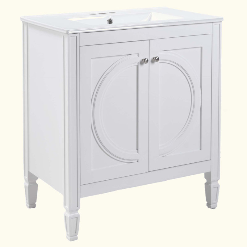 Meuble-lavabo sans assemblage requis avec lavabo en céramique, deux portes et tablette réglable, style campagne moderne