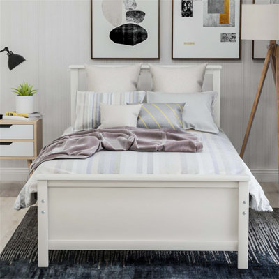 Lit plateforme simple en bois avec tête de lit, pied de lit et lattes de bois durables pour une stabilité accrue