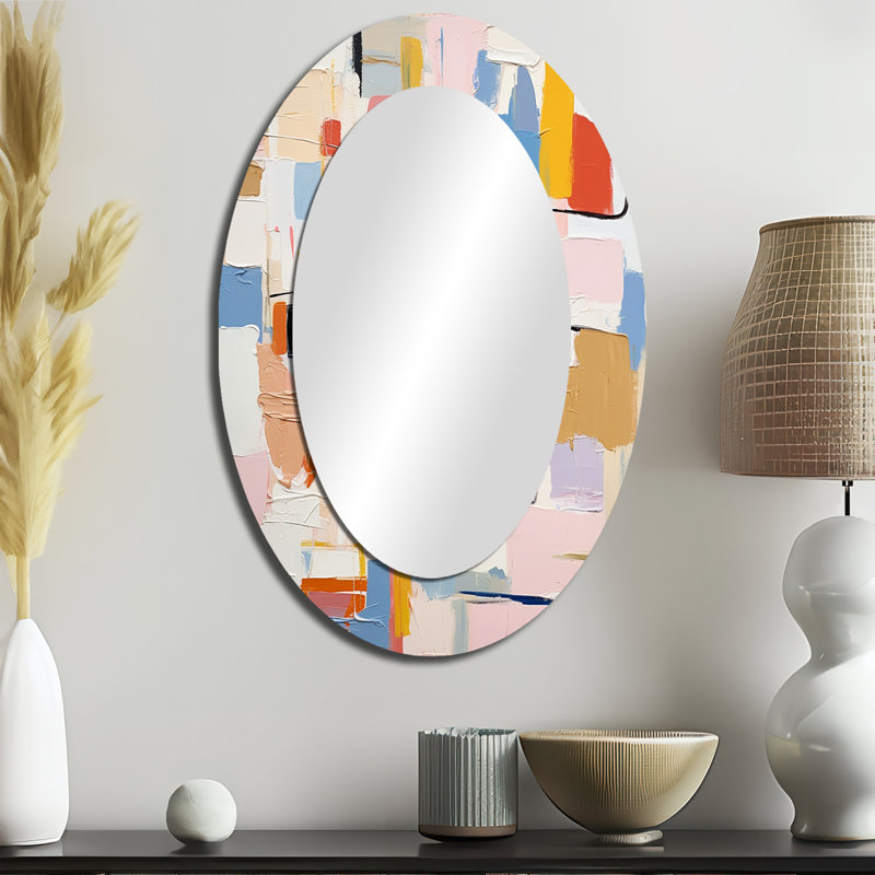 Pensées éphémères de Colorfields I - Grand miroir mural ovale sur métal, 36 po x 24 po