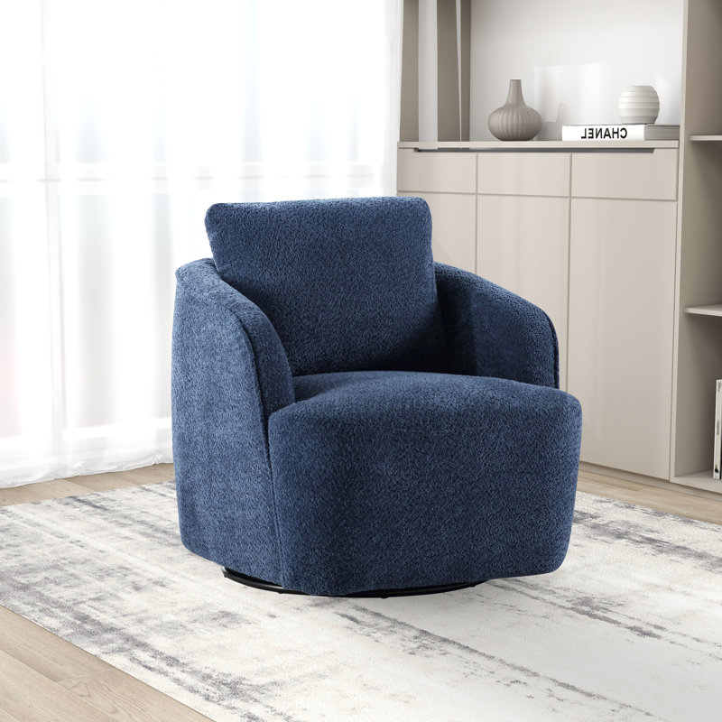 Upholstered Swivel Barrel Chair, Navy Boucle