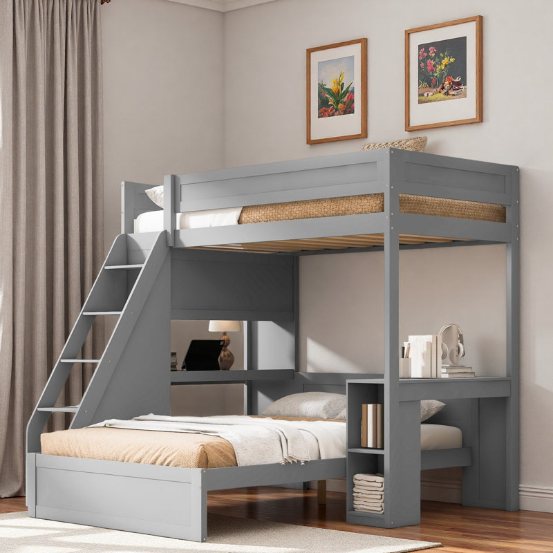 Lit superposé avec bureau et USB, Gris