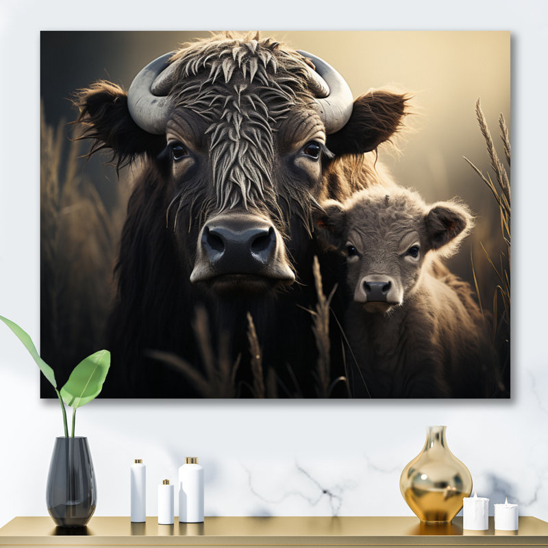 " Brown Buffalo Gentle Guardians ", Wrapped Canvas, 24" H x 32" W x 1" D