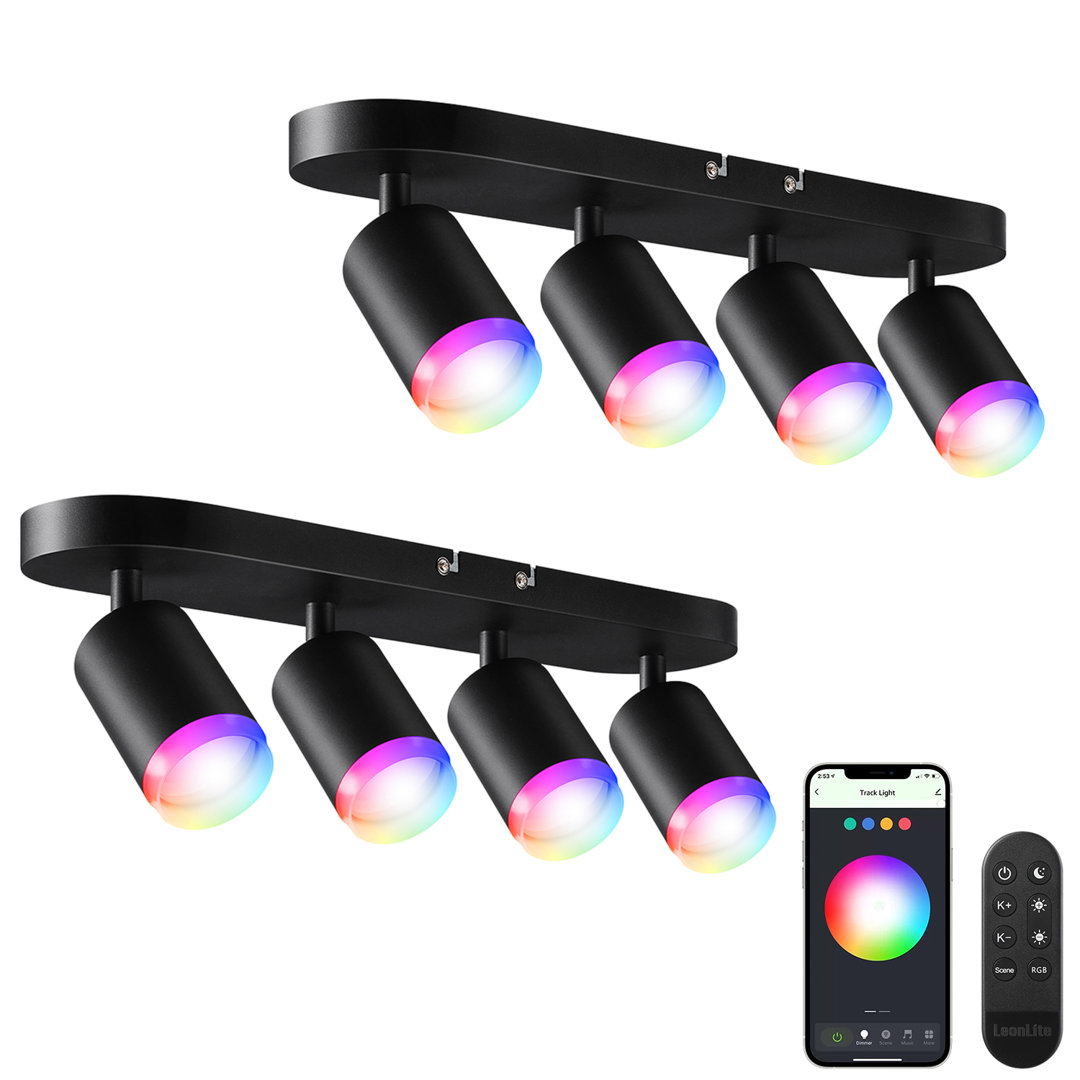 Smart LED Track Lighting, Dimmable Ceiling Spot Light with Remote, RGB (Set of 2) LEDVANS