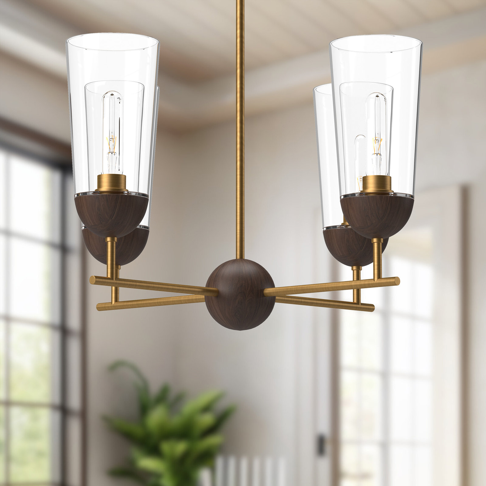 Harstad 4 - Light Sputnik Chandelier, Aged Gold/Walnut