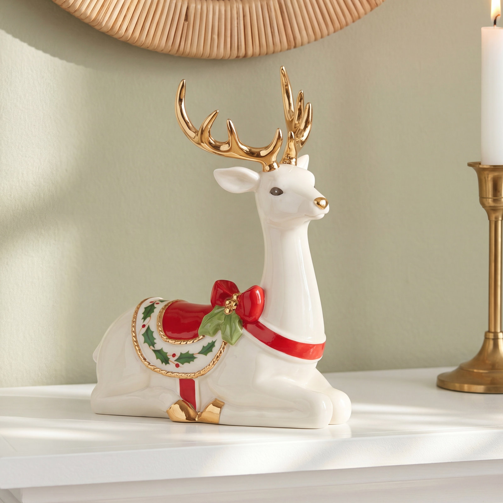 Porcelain Laying Reindeer Figurine