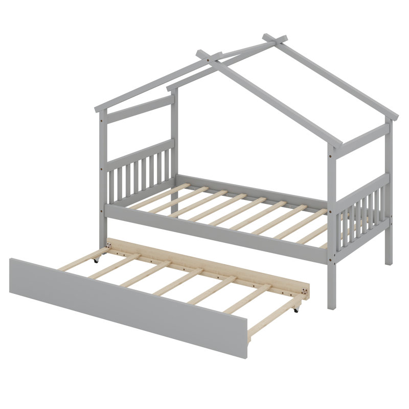 Lit en bois avec lit gigogne, Gris