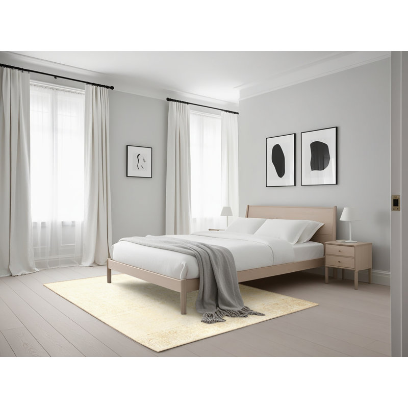 Tapis oriental en laine / polyester tissé à la machine oriental beige / brun clair, Rectangle 5 pi x 7 pi
