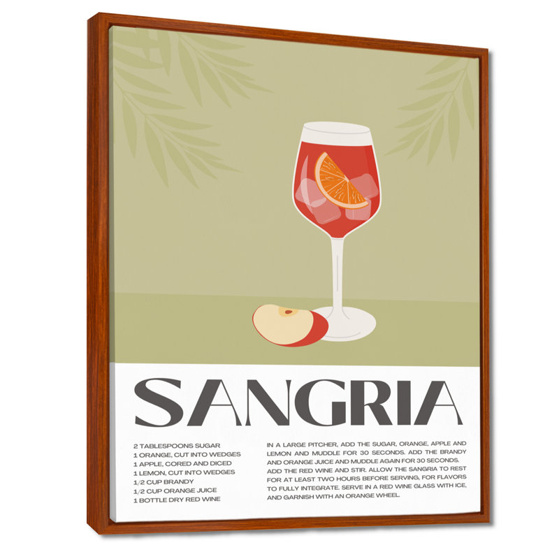 Reproduction d'art murale rouge sangria 5 A 7 - cocktails, Cadre flottant brun, H 20 po x l 12 po