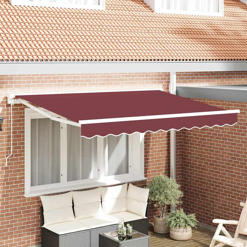 VidaXL Polyester Cover Retractable Patio Awning, Burgundy/White, 165cm H x 300cm W x 200cm D