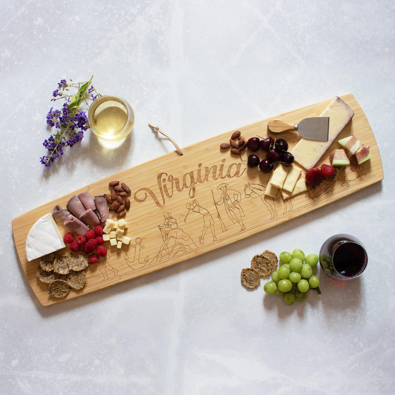 Virginia 30-Inch Engraved Bamboo Charcuterie Board