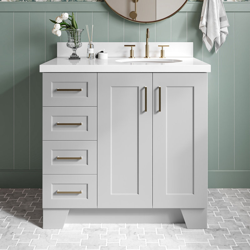 37 IN.  Single Bathroom Vanity, Gray, Oval, Right