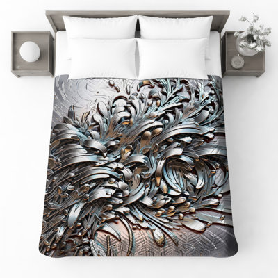 Metallic Abstract Swirls Quilted Bedspread All Sizes