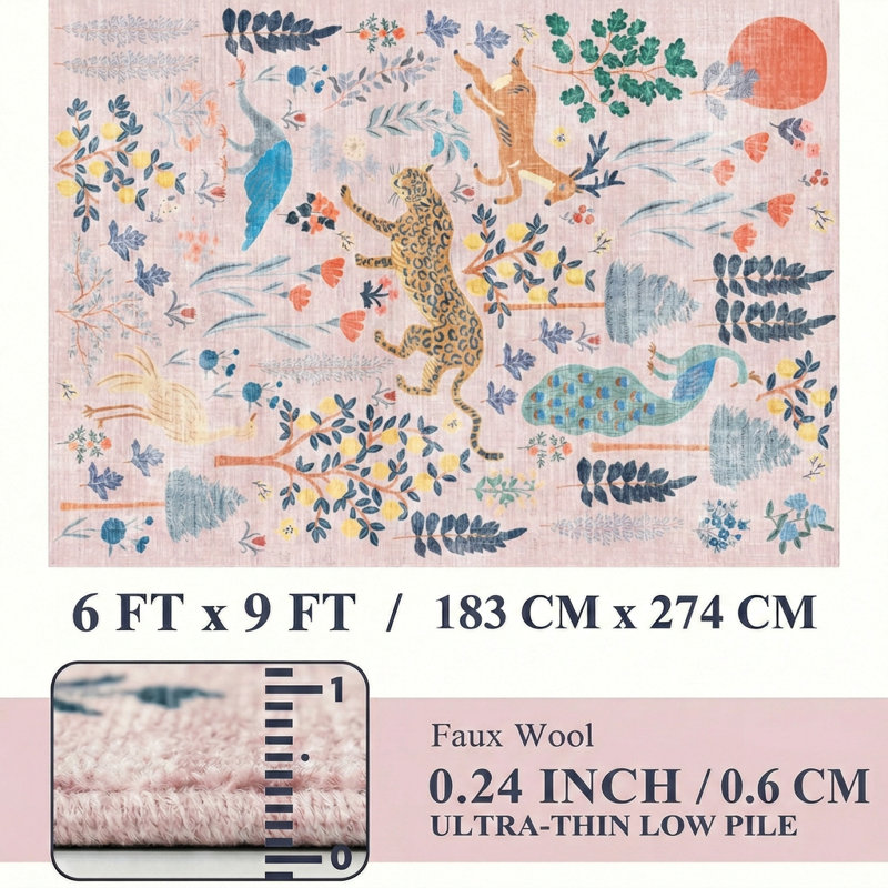 Tapis lavable à la machine Jungle, Rectangle 6 pi x 9 pi, Rose